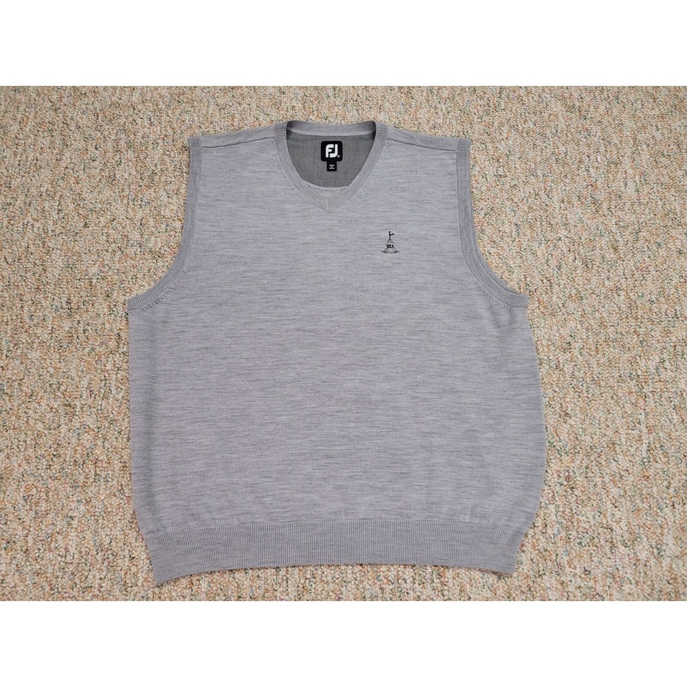 Footjoy Sweater Vest Mens XL Gray Wool V-Neck Golf Pullover Casual Outdoors